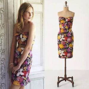 ANTHROPOLOGIE Moulinette Soeurs strapless dress floral bow front - sz 8